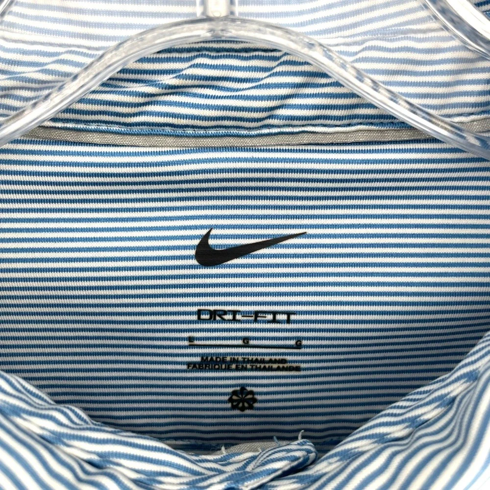 Nike Dri-Fit Golf Polo Shirt Mens L Blue White Striped Lighthouse‎ Short Sleeve